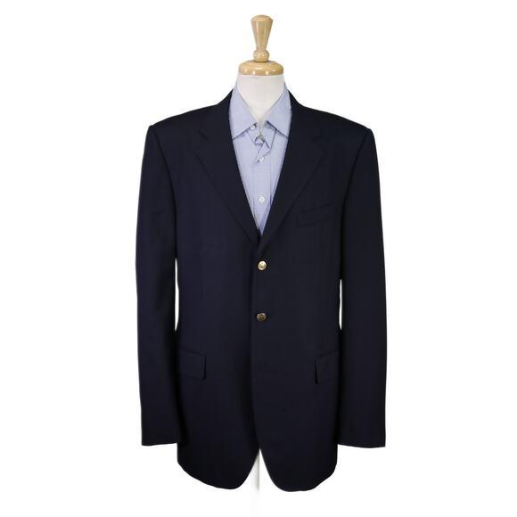 Aquascutum London Men's Navy Blue Gold Metal Buttons Wool Blazer 44L - Picture 1 of 10